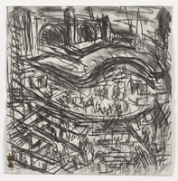 Leon Kossoff / 
King's Cross Building Site Early Days, 2003 / 
charcoal on paper / 
22 3/8 x 22 1/8 in. (57 x 56.2 cm) / 
 / 
Catalogue plate number 28