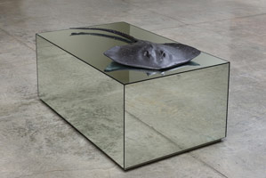 Enrique Martínez Celaya  / 
The Deeper Life, 2015 / 
bronze / 
sculpture: 2 1/2 x 26 in. (6.4 x 66 cm) / 
pedestal: 22 x 32 1/8 x 54 in. (55.9 x 81.6 x 137.2 cm)