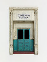 Michael C. McMillen / 
Cinema Futura, 1990-2021 / 
mixed media wall installation / 
26 x 14 x 6 in. (66 x 35.6 x 15.2 cm)