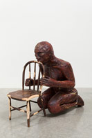 Alison Saar / 
Milk Teeth, 2013 / 
paper, glue, cast resin, tar, and found child's chair / 
dimensions TBD