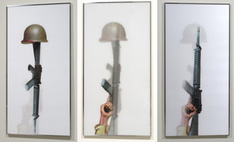 Nancy Reddin Kienholz / 
Soldier's Cross, January 18, 2008 / 
lenticular (mixed media) / 
Image: 68 5/8 x 35 in. (174.3 x 88.9 cm) / 
Framed: 69 x 35 1/2 x 1 1/2 in. (175.3 x 90.2 x 3.8 cm)