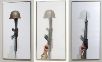 Nancy Reddin Kienholz / 
Soldier's Cross, January 18, 2008 / 
lenticular (mixed media) / 
Image: 68 5/8 x 35 in. (174.3 x 88.9 cm) / 
Framed: 69 x 35 1/2 x 1 1/2 in. (175.3 x 90.2 x 3.8 cm)