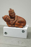 Nathan Mabry / 
A Very Touching Moment
(Holy Jugs, Holy Judd), 2005 / 
terra-cotta, wood, lacquer, patina / 
43 x 40 x 28 in (109.2 x 101.6 x 71.4 cm) / 
Private collection 