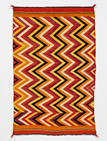 Unknown (Navajo) / 
Navajo Eccentric Eyedazzler, circa 1878 / 
White is undyed native handspun wool,
blue is native handspun dyed with Indigo,
all other colors are
native handspun dyed with Aniline / 
86 1/2 x 56 in. (219.7 x 142.2 cm)