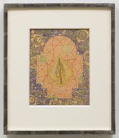 Tom Wudl / 
Net of Light of Supreem Wisdom, 2013 / 
22 karat gold powder, gum arabic, colored pencil over ink on paper / 
framed: 15 1/2 x 13 1/4 in. (39.4 x 33.7 cm) / 
opening: 9 x 7 1/8 in. (22.9 x 18.1 cm)