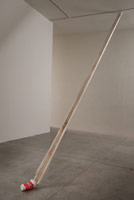 Olga Koumoundouros / 
Trickle Down, 2009 / 
toilet paper; starch; metal stud; double gulp cup / 
96 x 276 x 12 in. (243.8 x 701 x 30.5 cm)