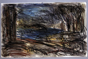 Landscape with a Man Killed by a Snake, 1997 / 
compressed charcoal pastel & watercolor on paper / 
Paper: 19 1/2 x 30 in (49.5 x 76.2 cm) / 
Framed: 29 x 37 in (73.7 x 94 cm)