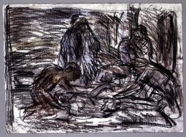 The Lamentation on the Dead Christ #2, 1997 / 
compressed charcoal & pastel / 
22 x 29 7/8 in (55.88 x 75.88 cm)(paper)