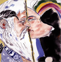 R.B. Kitaj / 
Los Angeles No. 17, 2002 / 
oil on canvas / 
36 x 36 inches (91.4 x 91.4 cm) / 
Private collection