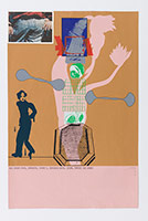 R.B. Kitaj / 
His Every Poor, Defeated, Loser's Hopeless Move, Loser, Buried (Ed Dorn), 1966 / 
color screenprint, photoscreenprint on Cereal St George's cover paper / 
30 1/8 x 19 7/8 in. (76.5 x 50.5 cm)