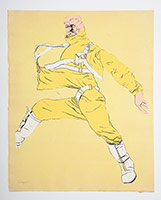 R.B. Kitaj / 
Yaller Bird, 1964 / 
color screenprint, photoscreenprint on yellow handmade Nagaragawa paper / 
25 1/4 x 20 in. (64 x 51 cm)