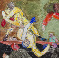 R.B. Kitaj / 
Whistler vs. Ruskin, 1992 / 
oil on canvas / 
Canvas: 60 x 60 in. (152.4 x 152.4 cm) / 
Framed: 62 1/8 x 62 1/8 x 2 in. (157.8 x 157.8 x 5.1 cm) / 
 / 
© estate of R.B. Kitaj