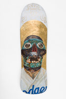 Ricardo Estrada / 
Tezcatlipoca, 2016 / 
acrylic and gold leaf on skateboard / 
31 x 9 in. (78.7 x 22.9 cm) / 
Private collection