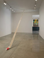 Olga Koumoundouros / 
Trickle Down, 2009 / 
toilet paper; starch; metal stud; double gulp cup / 
96 x 276 x 12 in. (243.8 x 701 x 30.5 cm)
 