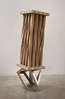 Richard Deacon / 
Like A Baby, 2009 / 
wood and stainless steel / 
63 x 27 1/2 x 19 3/4 in. (160 x 70 x 50 cm)