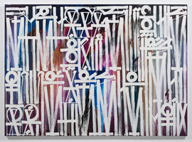 Retna / 
She's Got A Slight Grip On My Eye, 2016 / 
acrylic on canvas / 
78 x 108 in. (198.1 x 274.3 cm) / 
Private collection
