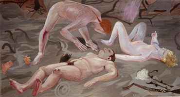 Charles Garabedian / 
Study for Iliad (Two Men and a Woman), 1992 / 
acrylic on paper on panel / 
43-1/4 x 80-1/4 in (109.8 x 203.8) / 
Collection of the Corcoran Museum of Art, Washington, D.C.