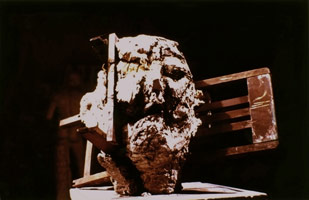 Sui Jianguo / 
Balance, 1988 / 
Gypsum, network rail and old furniture / 
31.5 x 35.43 x 35.43 in. (80 x 90 x 90 cm)