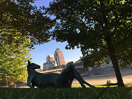 Terry Allen / 
Scioto Lounge, 2013-2014 / 
Three unique bronze sculptures / 
Genoa Park, Columbus, Ohio / 
Photo by Nick George