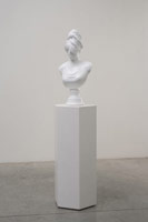 Tia Pulitzer / 
Bust, 2009 / 
fired clay; automotive paint / 
sculpture: 29 1/2 x 13 1/2 x 8 1/2 in. (74.9 x 34.3 x 21.6 cm); / 
pedestal: 39 x 18 x 15 3/4 in. (99.1 x 45.7 x 40 cm) / 
overall: 68 1/2 x 18 x 15 3/4 in. (174 x 45.7 x 40 cm) / 
Private collection 