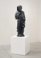 Tia Pulitzer / 
The Mourner, 2009 / 
bronze; heat sensitive urethane paint / 
sculpture: 48 x 15 x 12 1/2 in. (121.9 x 38.1 x 31.8 cm); / 
pedestal: 24 x 22 x 22 in. (61 x 55.9 x 55.9 cm); / 
overall: 72 x 22 x 22 in. (182.9 x 55.9 x 55.9 cm) / 
Private collection