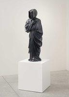 Tia Pulitzer / 
The Mourner, 2009 / 
bronze; heat sensitive urethane paint / 
sculpture: 48 x 15 x 12 1/2 in. (121.9 x 38.1 x 31.8 cm); / 
pedestal: 24 x 22 x 22 in. (61 x 55.9 x 55.9 cm); / 
overall: 72 x 22 x 22 in. (182.9 x 55.9 x 55.9 cm) / 
Private collection