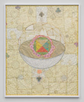 Tom Wudl / 
Mantra Mirror, 2020 / 
pencil, gouache, gesso, 22K gold powder on paper / 
paper: 83 x 87 in. (210.8 x 221 cm) / 
framed: 84 7/8 x 68 3/4 in. (215.6 x 174.6 cm)
