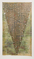 Tom Wudl / 
Verde, 1972 / 
acrylic and gold leaf on paper punch / 
94 1/2 x 51 in. (240 x 129.5 cm)