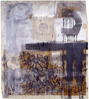 Tony Berlant / 
Encounter #36, 1960 / 
Oil, duck, enamel, crayon on board / 
31 x 28 in (78.74 x 71.12 cm)