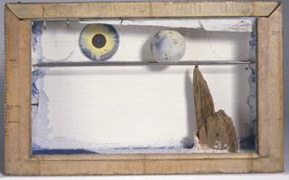 Joseph Cornell / 
Lunar Scape March 8, 1957 / 
box construction / 
9 x 14 11/16 x 2 15/16 in (22.9 x 37.3 x 7.5 cm) / 
Private collection