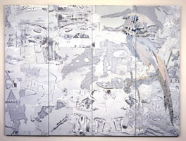 Tony Berlant / 
Crosscurrent, 2000 / 
found and fabricated printed tin collaged on plywood with steel brads / 
108 x 144 1/2 in (274.3 x 367 cm)