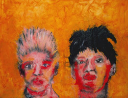 Tony Bevan / 
Girlfriends, 1985 / 
powdered pigment & acrylic on canvas / 
65 1/2 x 82 in. (166.4 x 208.3 cm)