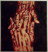 Tony Bevan / 
Locked Fingers, 1988 / 
powdered pigment & acrylic on canvas / 
70 1/2 x 63 1/2 in. (179.1 x 161.3 cm)