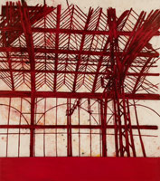 Tony Bevan / 
Red Interior, 2011 / 
charcoal, pigment and acrylic on canvas / 
108 x 96 in. (274.3 x 243.8 cm) / 
Private collection