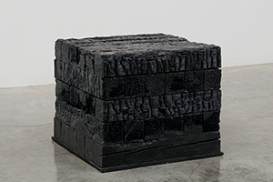 Toshikatsu Endo / 
Epitaph (E1), 1993 / 
wood, water, glass, acrylic, fire / 
16 x 19 x 19 in. (40.6 x 48.3 x 48.3 cm)