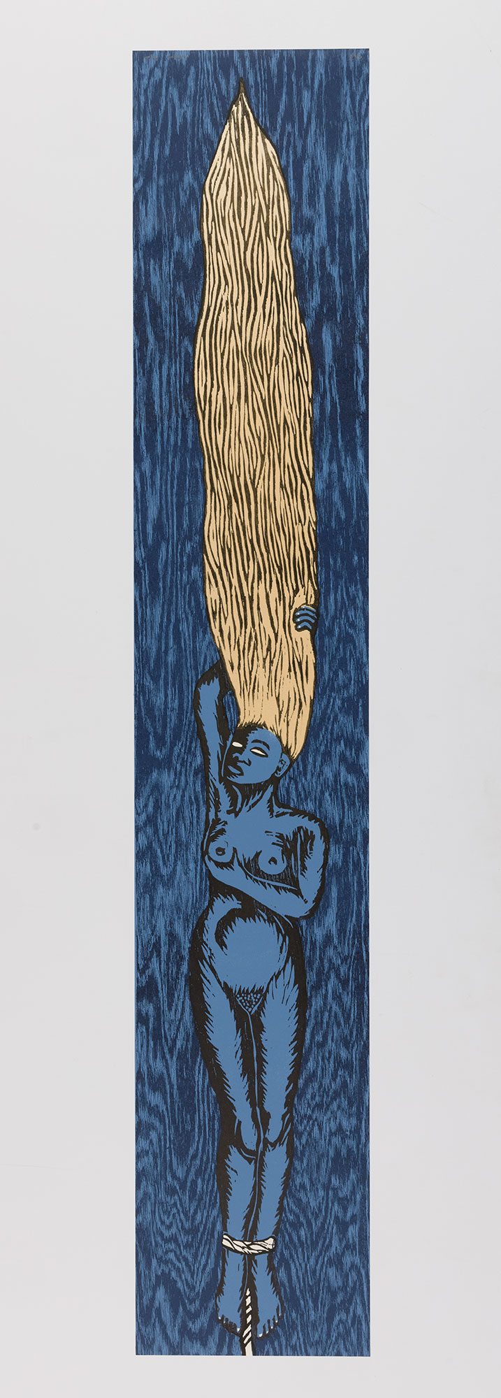 Alison Saar / 
Blonde Dreams, 2021 / 
woodcut and screen print / 
66 x 12 in. (167.6 x 53.3 cm) / 
Edition 4 of 30