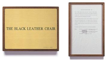 Ed Kienholz / 
The Black Leather Chair, 1966 / 
concept tableau / 
plaque: 9 1/4 x 11 3/4 in (23.5 x 29.8 cm) / 
framed concept: 13 3/8 x 9 1/4 in (33.7 x 23.5 cm) 