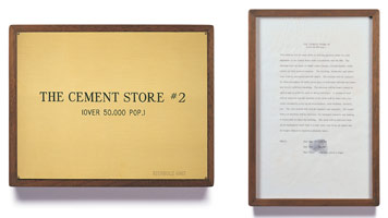 Ed Kienholz / 
The Cement Store #2, 1967 / 
concept tableau / 
plaque: 9 1/4 x 11 3/4 in (23.5 x 29.8 cm) / 
framed concept: 13 3/8 x 9 1/4 in (33.7 x 23.5 cm) 