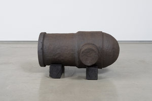 Ben Jackel / 
Mortar 1, 2016 / 
stoneware and douglas fir / 
11 1/2 x 23 1/2 x 25 in. (29.2 x 59.7 x 63.5 cm)