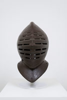 Ben Jackel / 
Foot Combat Helm, 2015 / 
stoneware and beeswax / 
24 x 24 x 13 in. (61 x 61 x 33 cm) / 
Private collection