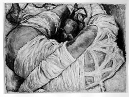 Andrew Wilf / 
Bound Figure, 1980 / 
acrylic and unstretched canvas / 
88 x 119 in. (223.5 x 302.26 cm) / 
Private collection