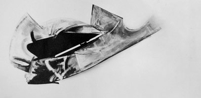 Jay DeFeo / 
Loop System: Where the Swan Flies, 1975 / 
acrylic mixed media / 
96 x 48 in. (243.84 x 121.92 cm) / 
Private collection
