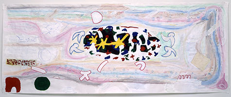 Untitled, 2003 - 04 / 
crayon, charcoal & acrylic on paper / 
48 x 121 in (121.9 x 307.3 cm)
