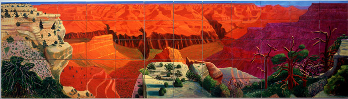 David Hockney  / 
A Bigger Grand Canyon, 1998 / 
oil on 60 canvases / 
81 1/2 x 293 in. overall (four panels) (207 x 744.22 cm) / 
Collection of the National Gallery of Australia, Canberra, Australia