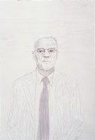 David Hockney  / 
Don Bachardy. Los Angeles. 28th July 1999, 1999 / 
pencil, white crayon & grey pencil on grey paper using a camera lucida / 
22 1/4 x 15 in. (56.5 x 38.1 cm) / 
Private collection