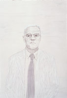 David Hockney  / 
Don Bachardy. Los Angeles. 28th July 1999, 1999 / 
pencil, white crayon & grey pencil on grey paper using a camera lucida / 
22 1/4 x 15 in. (56.5 x 38.1 cm) / 
Private collection