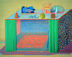 David Hockney / 
In A Chiaroscuro, 1977 / 
oil on canvas / 
48 x 60 in. (121.9 x 152.4 cm) / 
Private collection