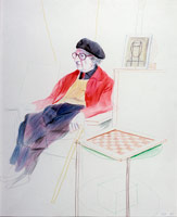 David Hockney / 
Man Ray, 1973 / 
colored pencil / 
17 x 14 in. (43.2 x 35.6 cm) / 
Private collection