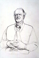 David Hockney  / 
Mark Glazebrook. London. 14th December 1999, 1999 / 
pencil & white crayon on grey paper using a 
camera lucida / 
22 1/4 x 15 in. (56.155 x 38.1 cm) / 
Private collection