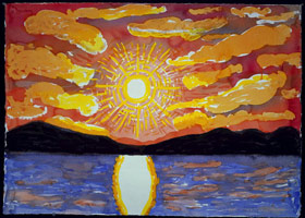 David Hockney  / 
Midnight Sun, Norway, 2003
watercolor and gouache on paper
Paper: 29 3/4 x 41 3/4 in. (75.6 x 106 cm)
Framed: 33 3/8 x 45 1/4 in. (84.8 x 114.9 cm)
Collection of Nornnorsk Kunstmuseum, Tromsø, Norway